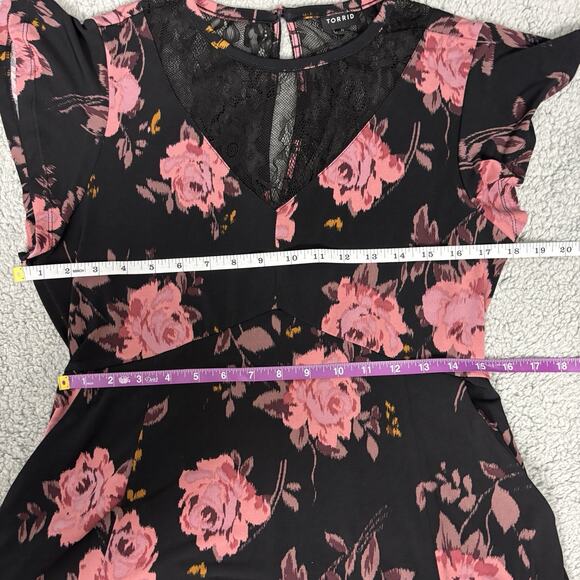 Torrid Midi Dress Woman Floral Studio Knit Stretch Tiered Pockets size Large - Picture 8 of 14